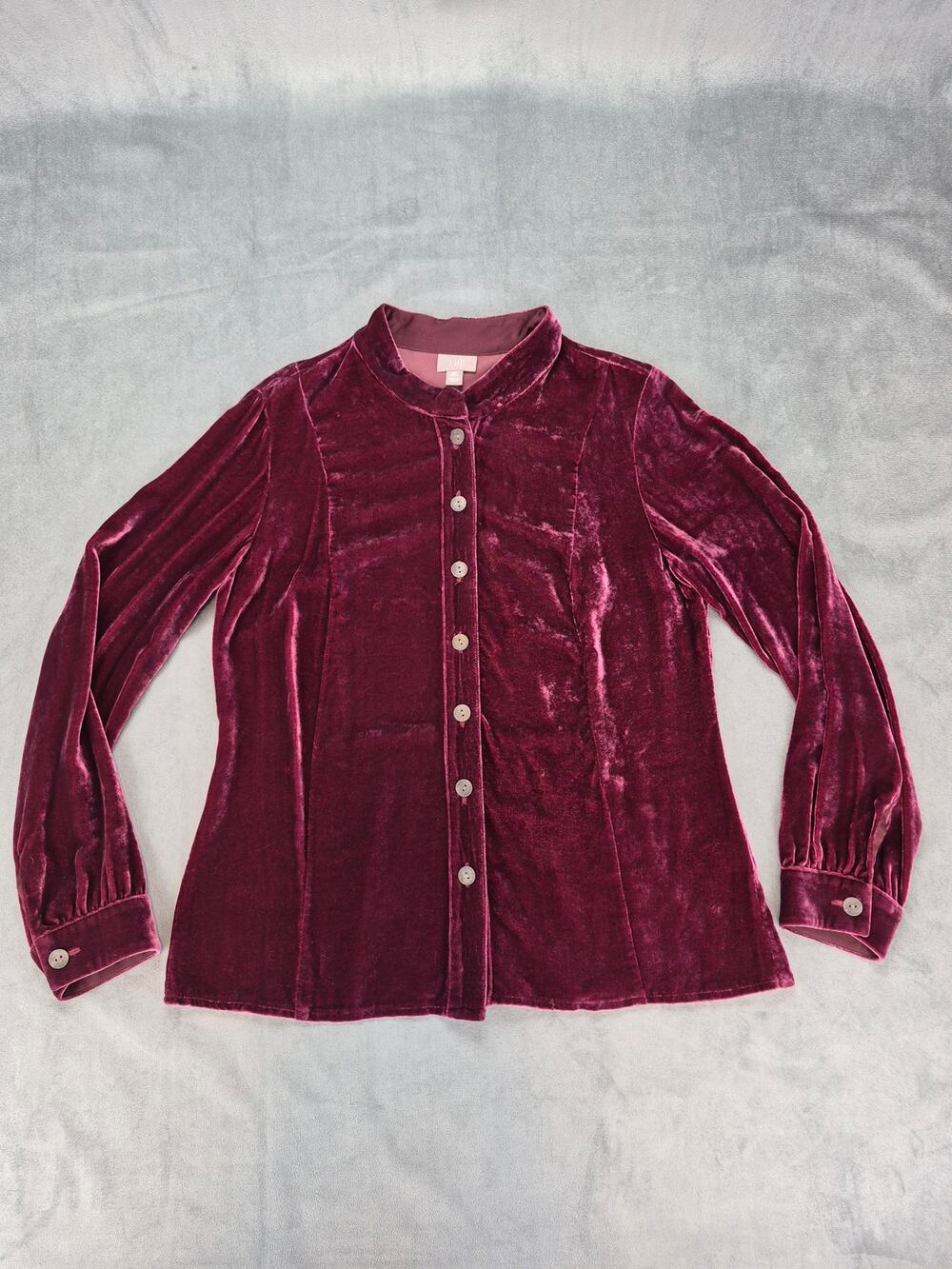 J Jill Crushed Velvet Whimsigoth Fairy Silk Blend Burgundy Womens SP Button Up